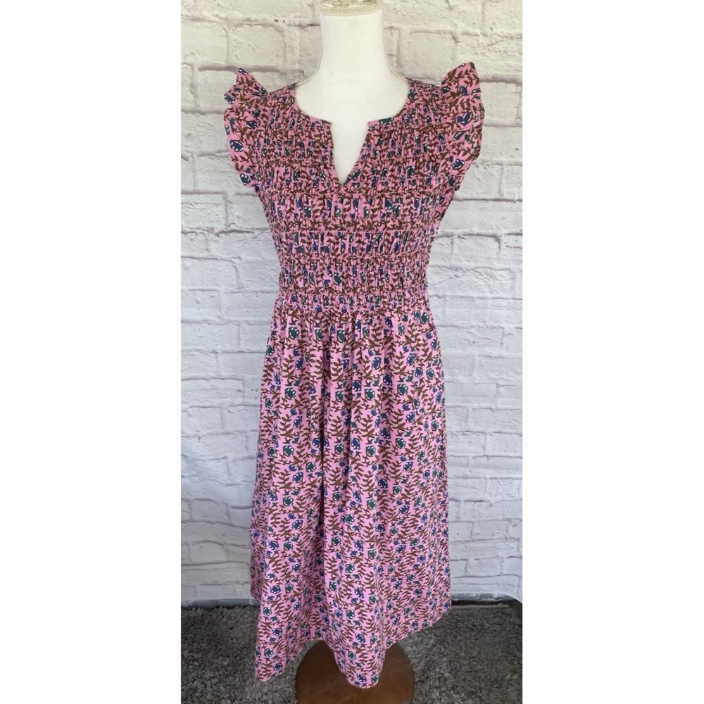 J.Crew  Flutter Sleeve Floral Smoked Midi Sun Dress Size Small - Picture 4 of 13